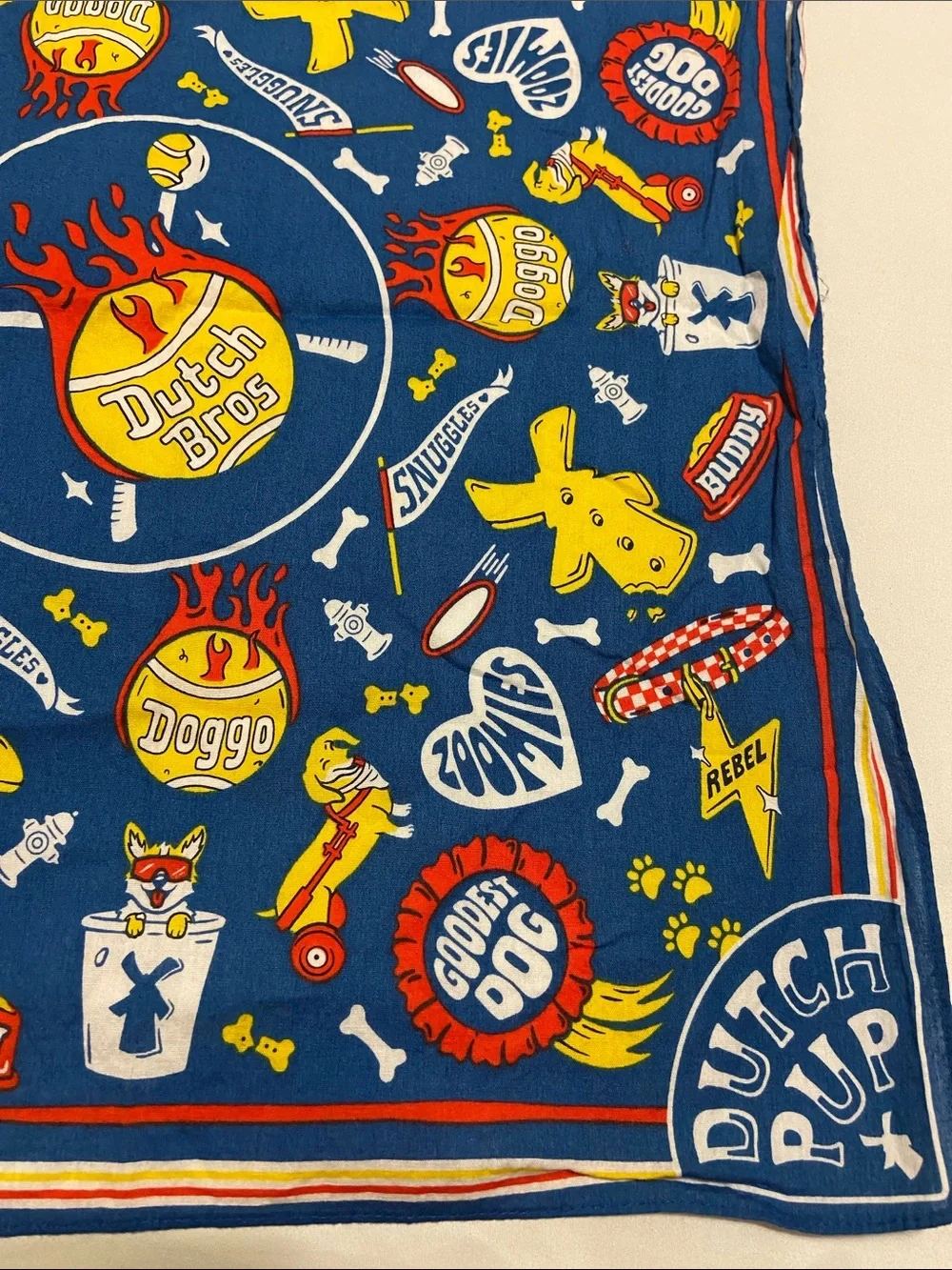 Dutch Bros Navy Blue Bandana with Yellow & Red Accents